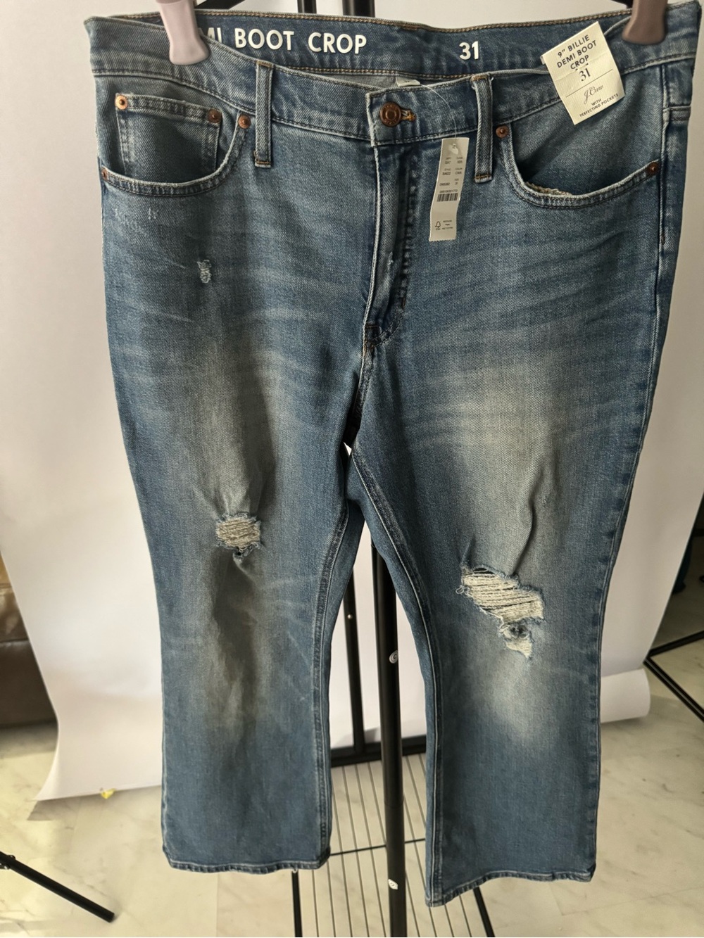 J. Crew Women's Boot Crop Distressed Jeans - Medium Blue